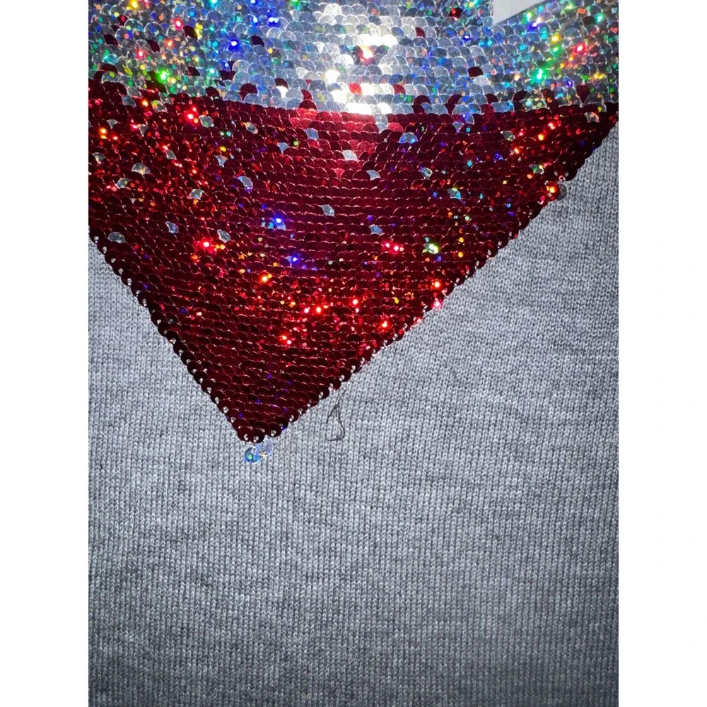 The Childrens Place Girls Red Gray Heart Sequin Sweater Dress Tunic XXL 16‎ NWT
